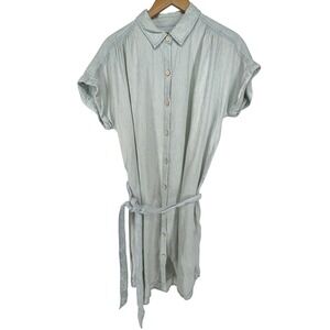 Faherty Womens Chambray Linen Shirt Dress Small Belted Light Wash Short Tencel